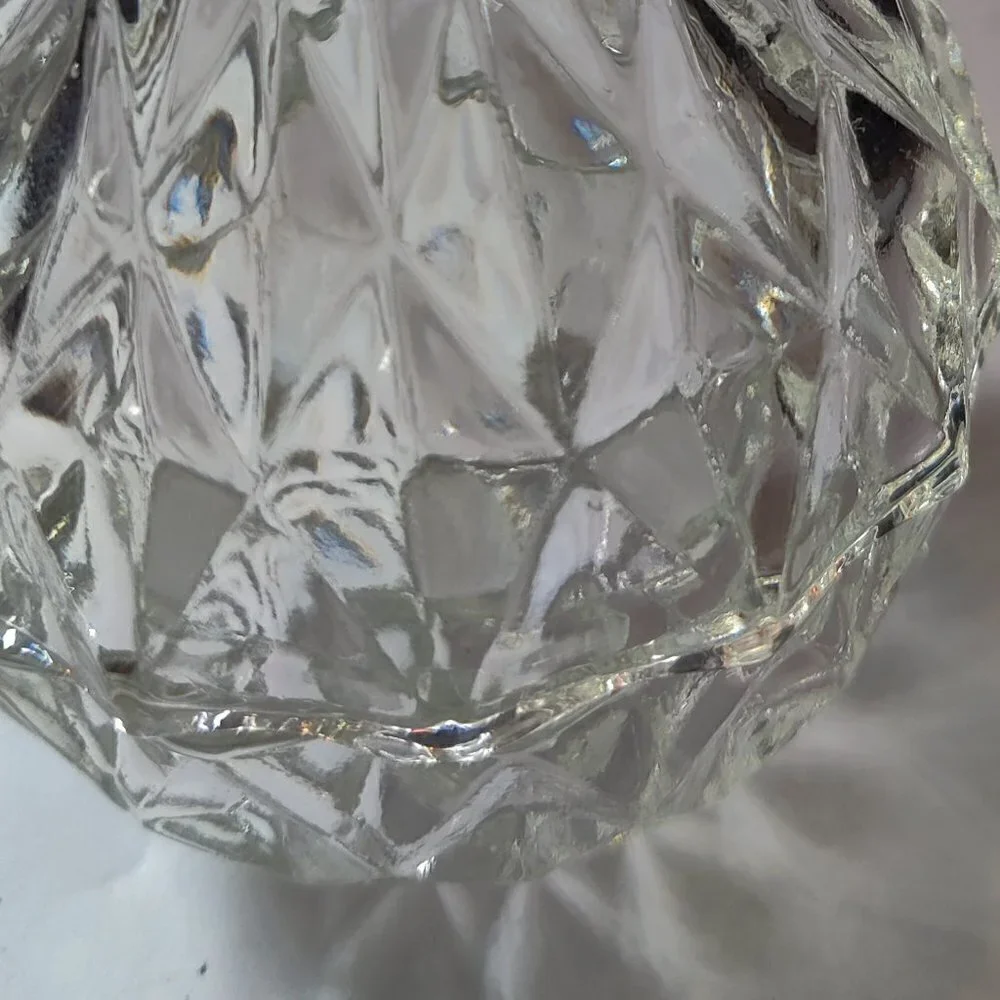 Pear Shaped Clear Glass Trinket dish with lid. Small & pretty, Unmarked, Shines